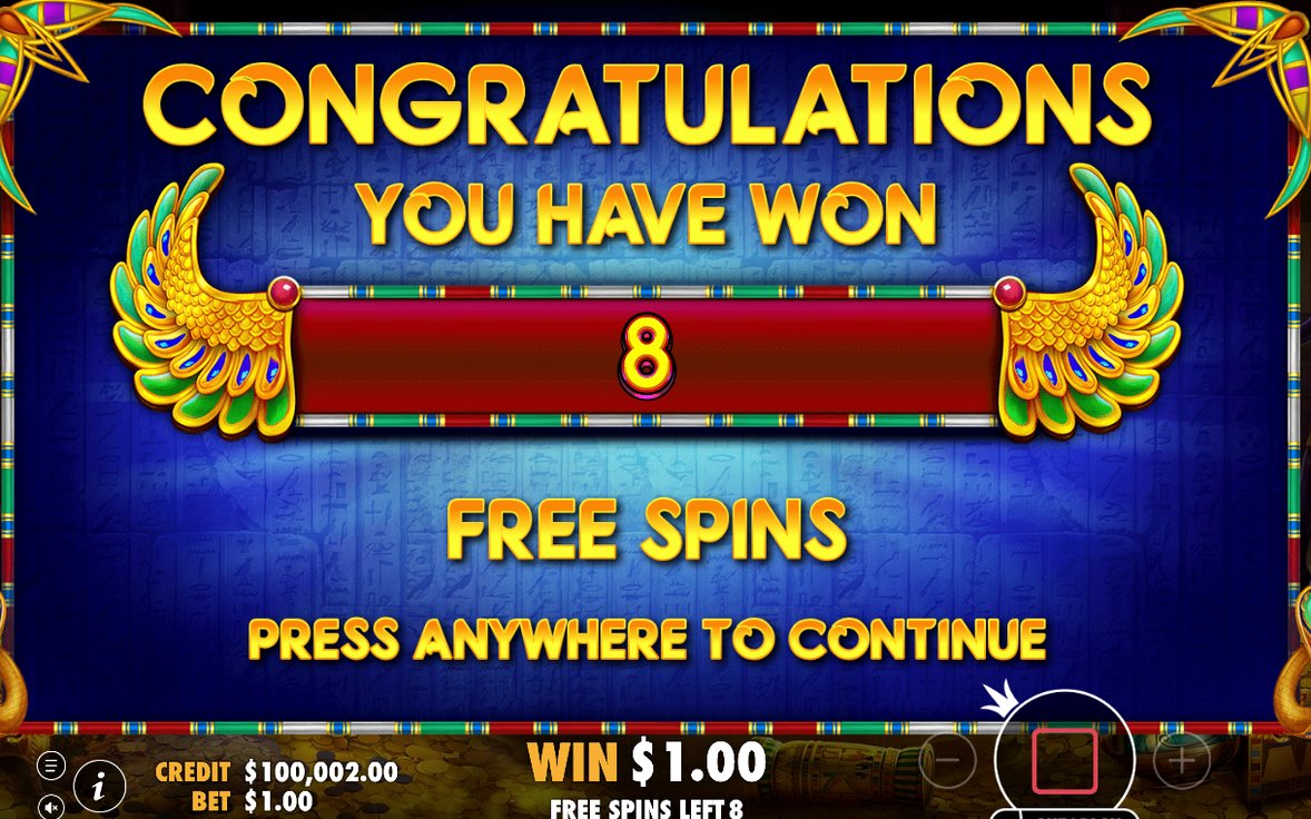Free Spins där tre SCATTER lägger till åtta snurrar