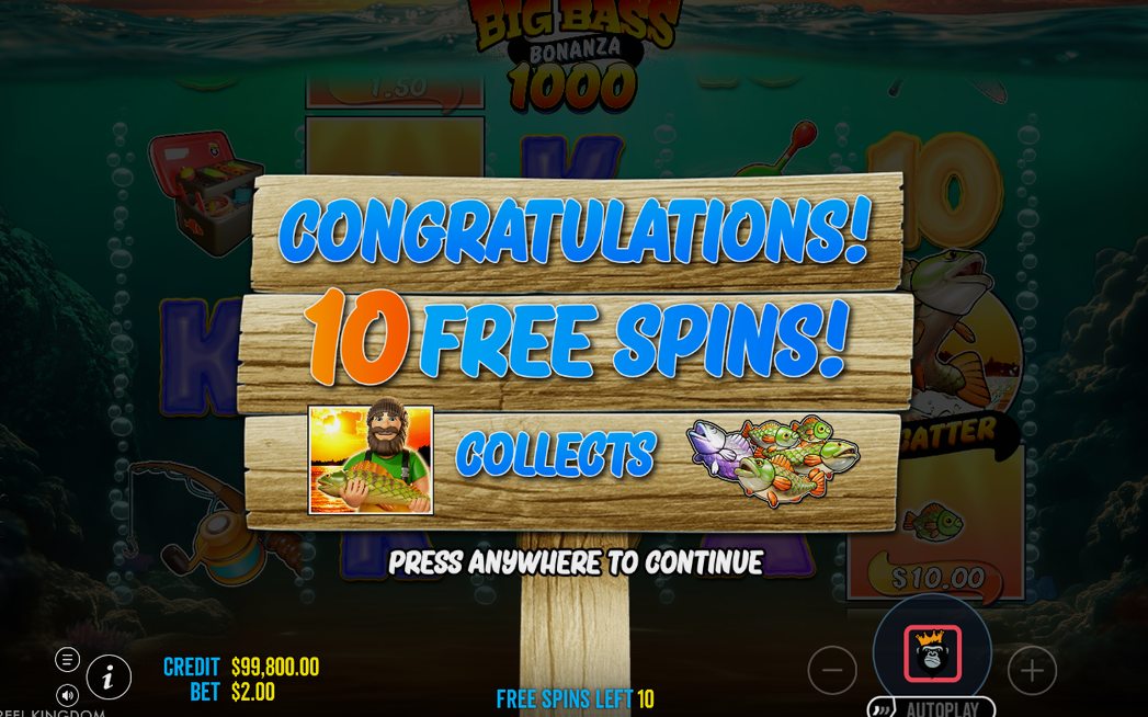 WILD Fisherman aktiv på alla fem rullar i Free Spins